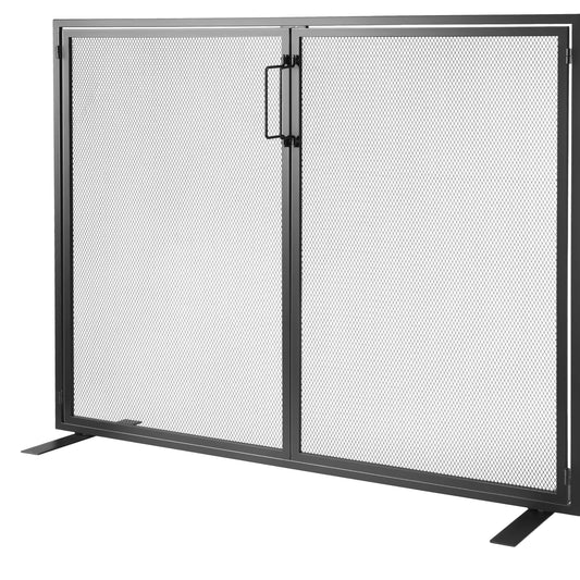 SucceBuy Fireplace Screen 1 Panel with Door Iron 38.98inch(L) x30.7inch(H) Spark Guard Cover For Living Room Home Decor Moder