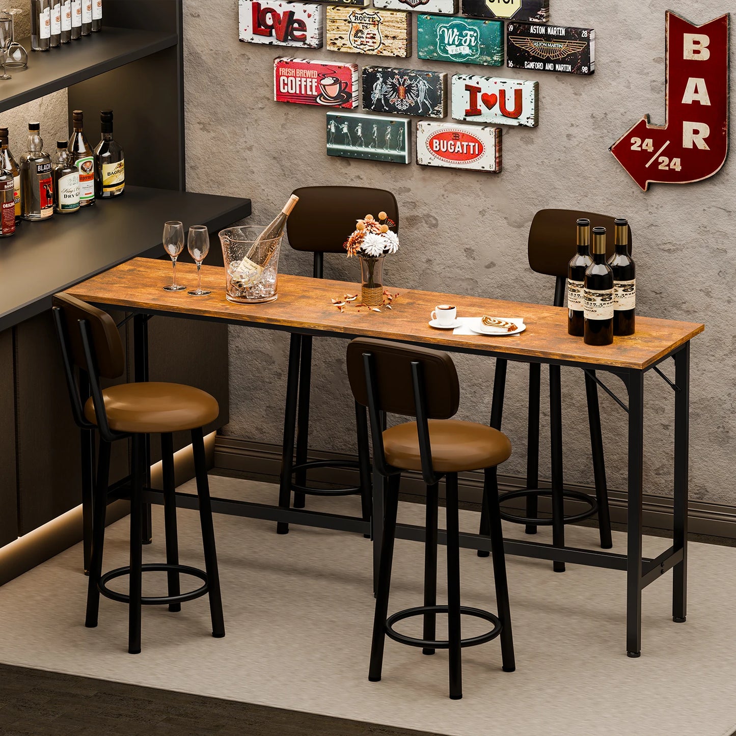 JHK 71IN Rectangular High Top Coffee Table Counter Height Bar Table Side Table Standing Desk Dining Table For Living Room