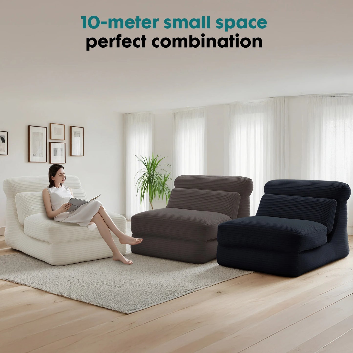 JHK Ergonomic Folding Sofa Bed Living Room Modern Corduroy with Back Lumbar Support Convertible Comfy Sleeper Chair for Bedroom