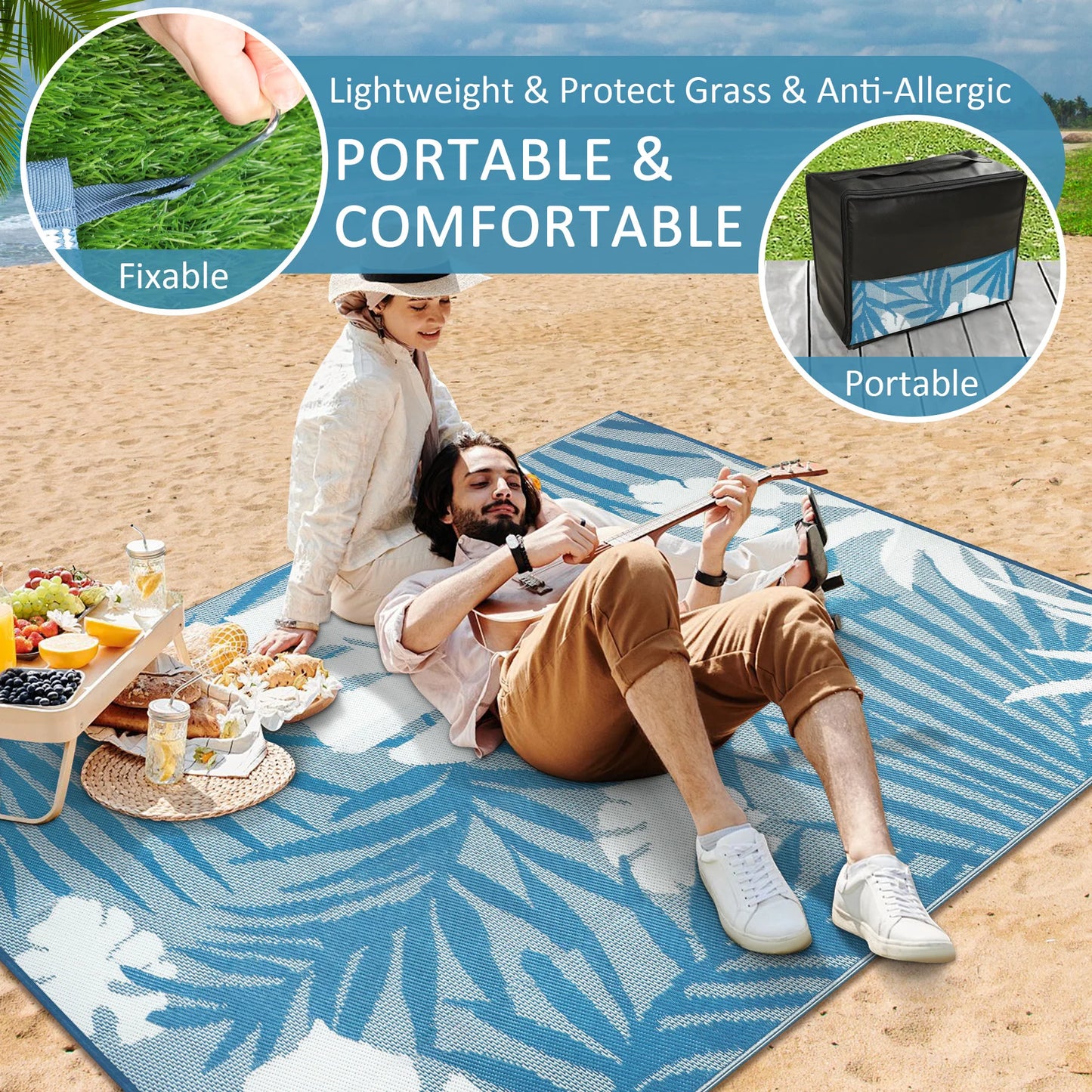 8‘x10' Outdoor Rug Waterproof Recycled Plastic Straw Rug Patio Rug Indoor Outdoor Carpet for Patio Deck Camping RV Beach