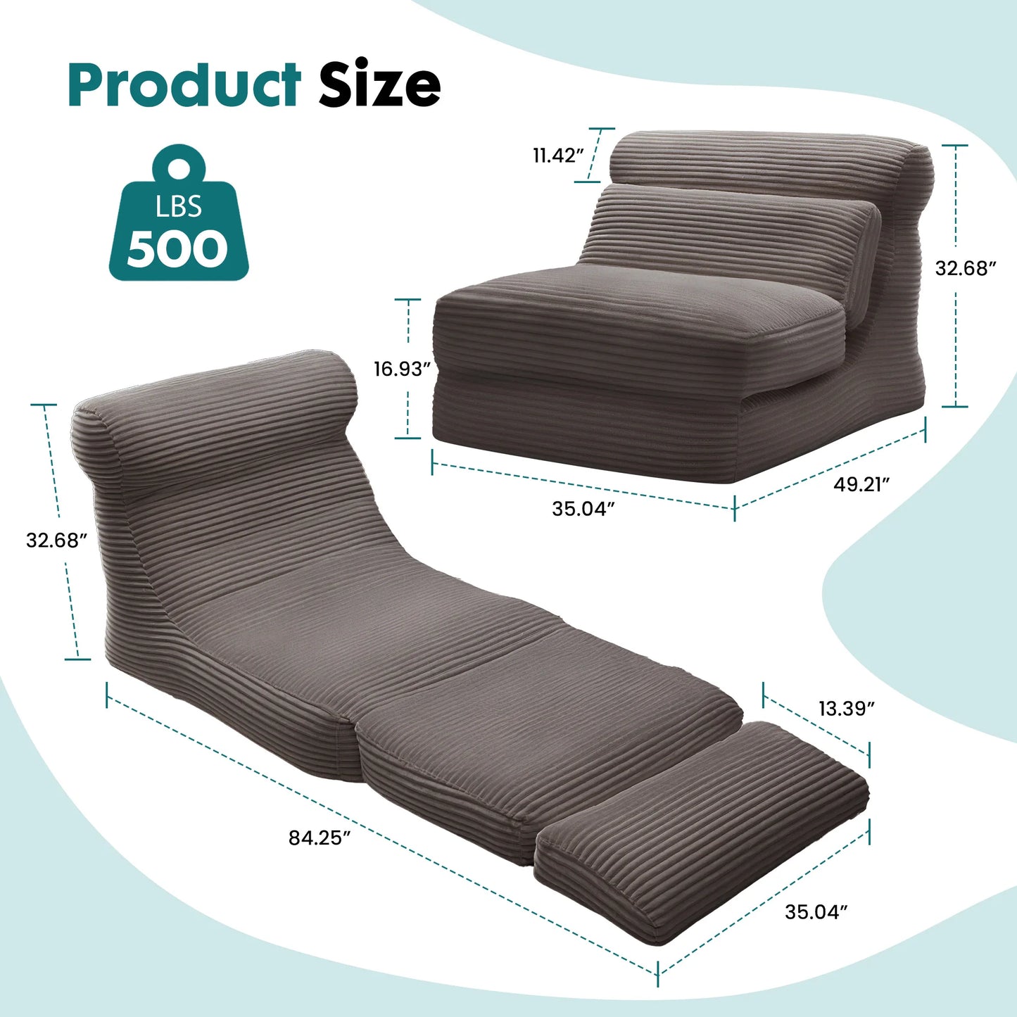 JHK Ergonomic Folding Sofa Bed Living Room Modern Corduroy with Back Lumbar Support Convertible Comfy Sleeper Chair for Bedroom