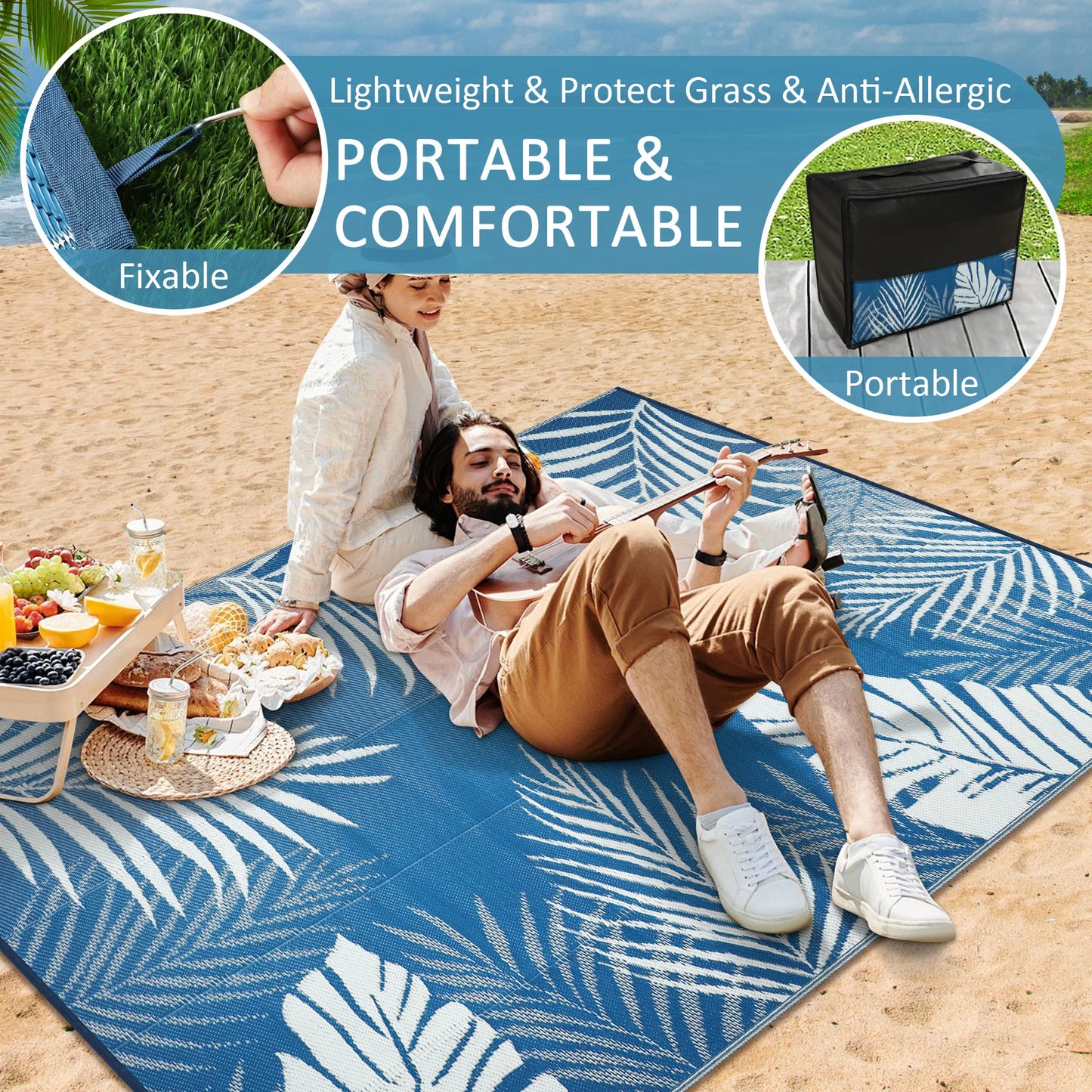 8‘x10' Outdoor Rug Waterproof Recycled Plastic Straw Rug Patio Rug Indoor Outdoor Carpet for Patio Deck Camping RV Beach