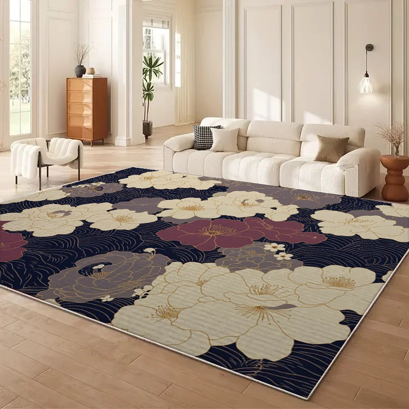 Luxurious New Chinese Style Floral Sofa Area Rug Large Scale Full Coverage Non-Slip Mat Easy to Clean And Maintain Home Use