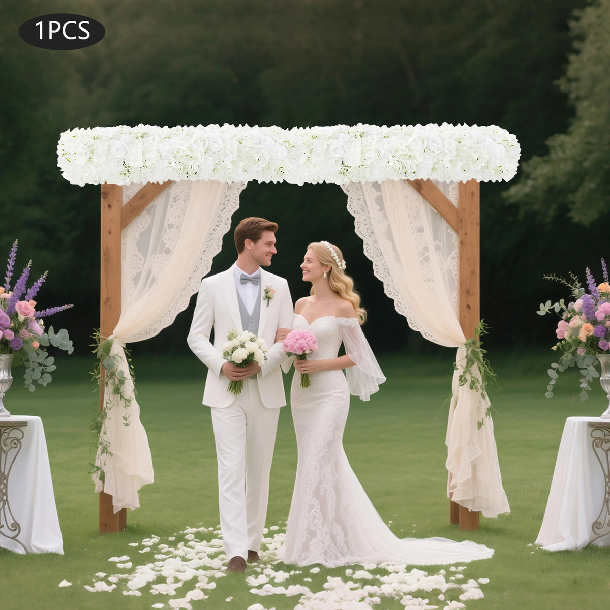 Artificial Flower Flower Wall Display White Rose Hydrangea Dahlia for Wedding Backdrop Table Decoration DIY Reusable Home Party