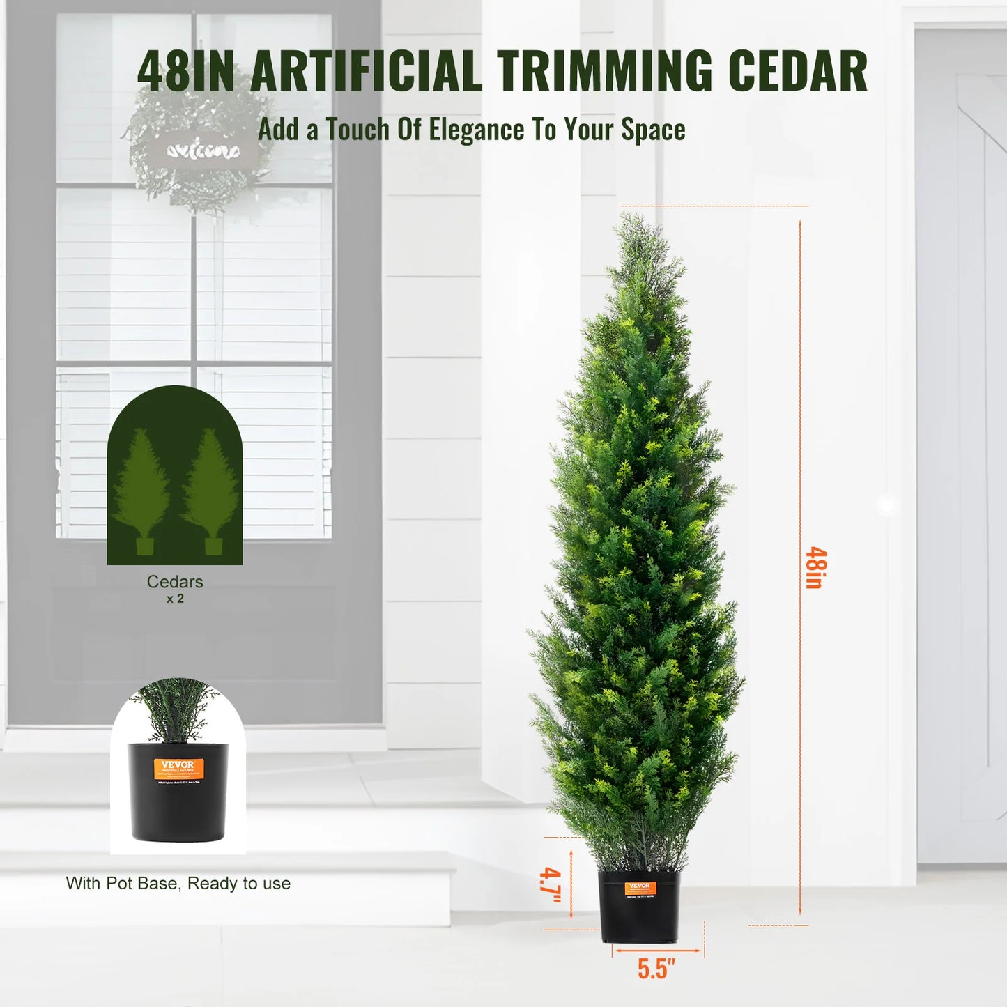 SucceBuy Artificial Cedar Topiary Tree, 48 inch Tall (2 Pieces), with Extra Leaves & Pot Faux Evergreen Fake Pine Cypress Trees