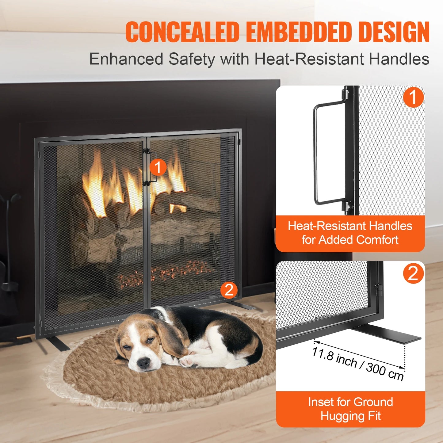 SucceBuy Fireplace Screen 1 Panel with Door Iron 38.98inch(L) x30.7inch(H) Spark Guard Cover For Living Room Home Decor Moder