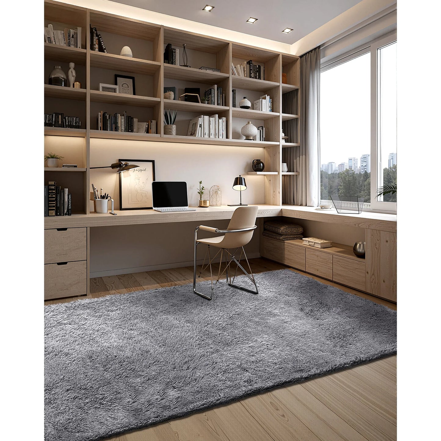 SucceBuy Indoor Plush Area Rugs 8 x 10 ft Soft Plush Carpet Furry Shag Area Rugs for Living Room Bedroom  Non-Shedding Non-Woven