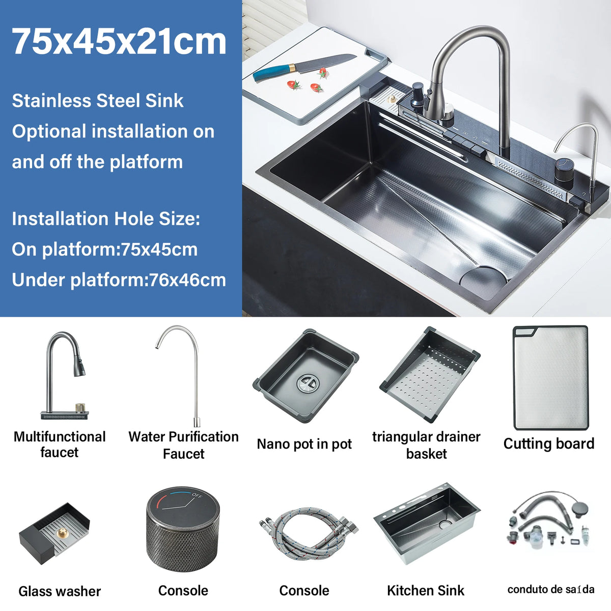 304Stainless Steel Kitchen Sink Faucet Set Rainfall Spout Pull Out Sprayer Pure Tap Cold Hot Water Mixer Multifunctional Kitchen