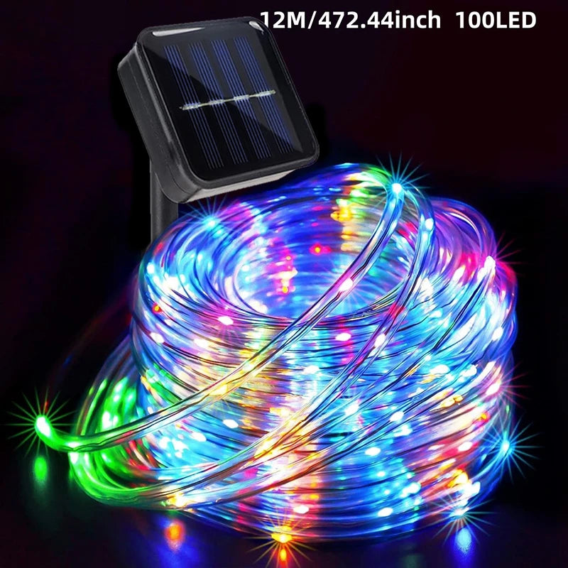 1pc Solar LED Tube Light 100LED Tube Rope String Light 8 Modes with Outdoor PVC Tube Light Solar Fence Light For Home Garden Yard Party Party Decoration