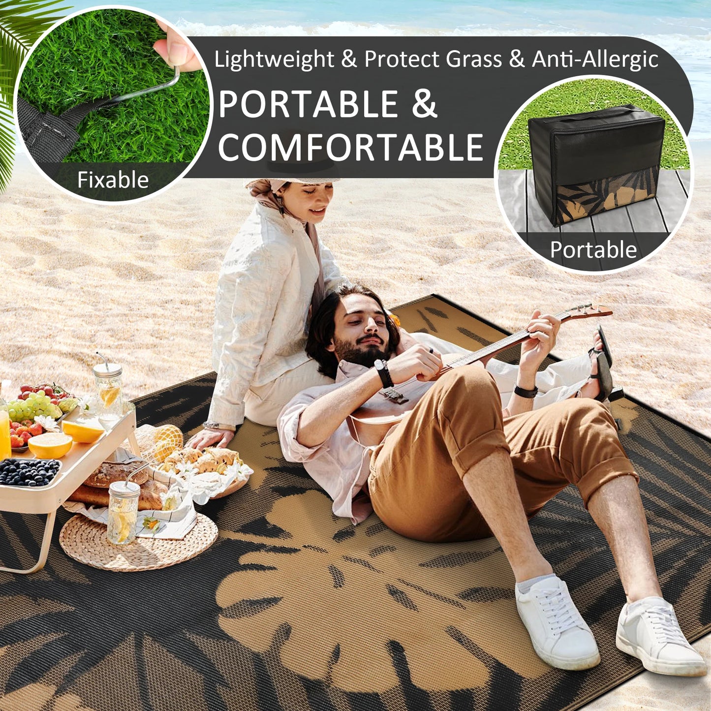 8‘x10' Outdoor Rug Waterproof Recycled Plastic Straw Rug Patio Rug Indoor Outdoor Carpet for Patio Deck Camping RV Beach