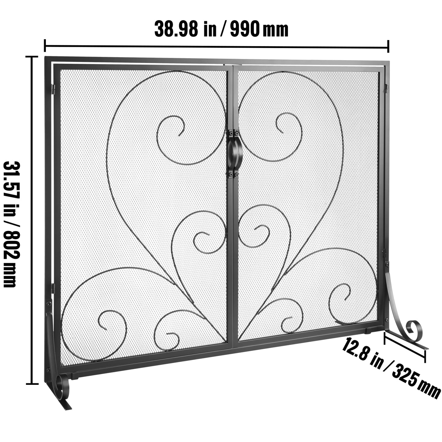 SucceBuy Fireplace Screen 1 Panel with Door Iron 38.98inch(L) x30.7inch(H) Spark Guard Cover For Living Room Home Decor Moder
