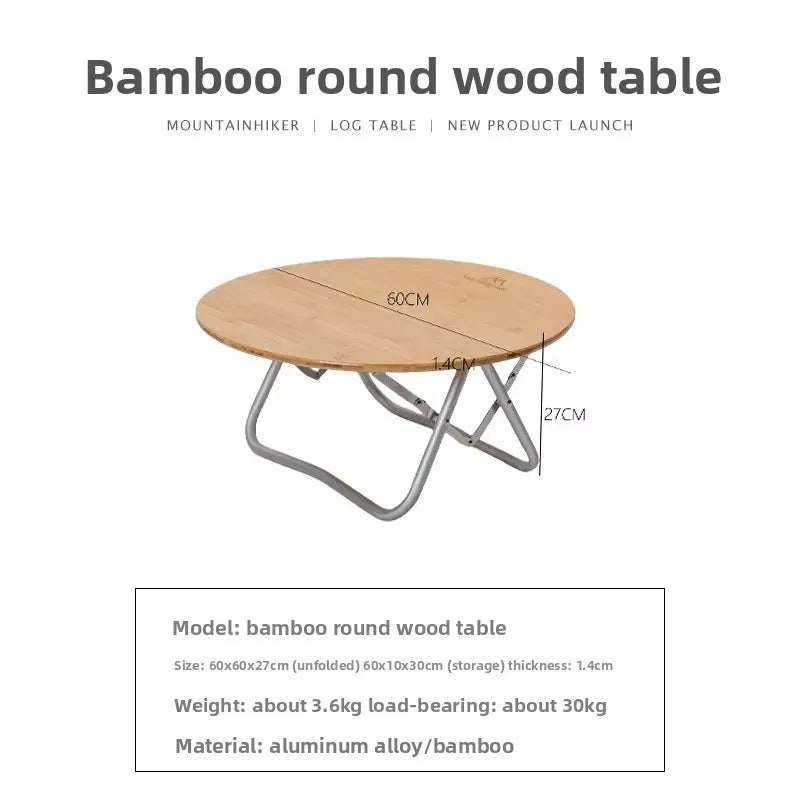MOUNTAINHIKER Outdoor Camping Bamboo Folding Table, Portable Folding Table, Outdoor Dining Table, Picnic BBQ Table, Quick Storag