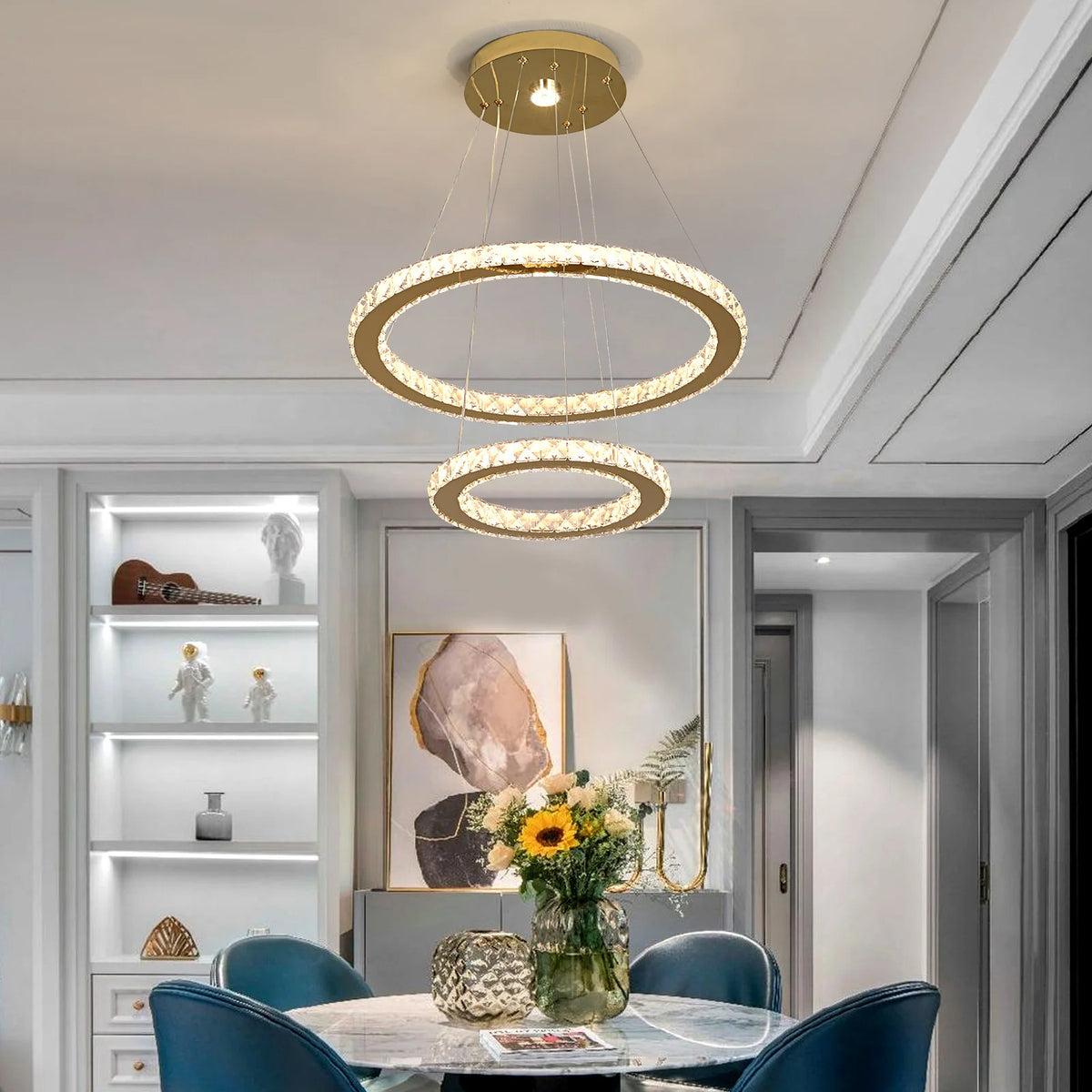 Crystal Pendant Light Living Room Remote Control Gold Chrome Lustre Ceiling Chandeilers Lamp for Bedroom Home Decoration Luminai