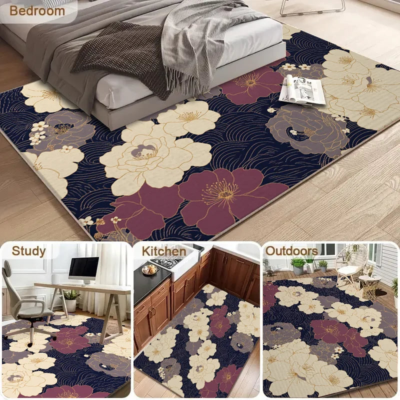 Luxurious New Chinese Style Floral Sofa Area Rug Large Scale Full Coverage Non-Slip Mat Easy to Clean And Maintain Home Use