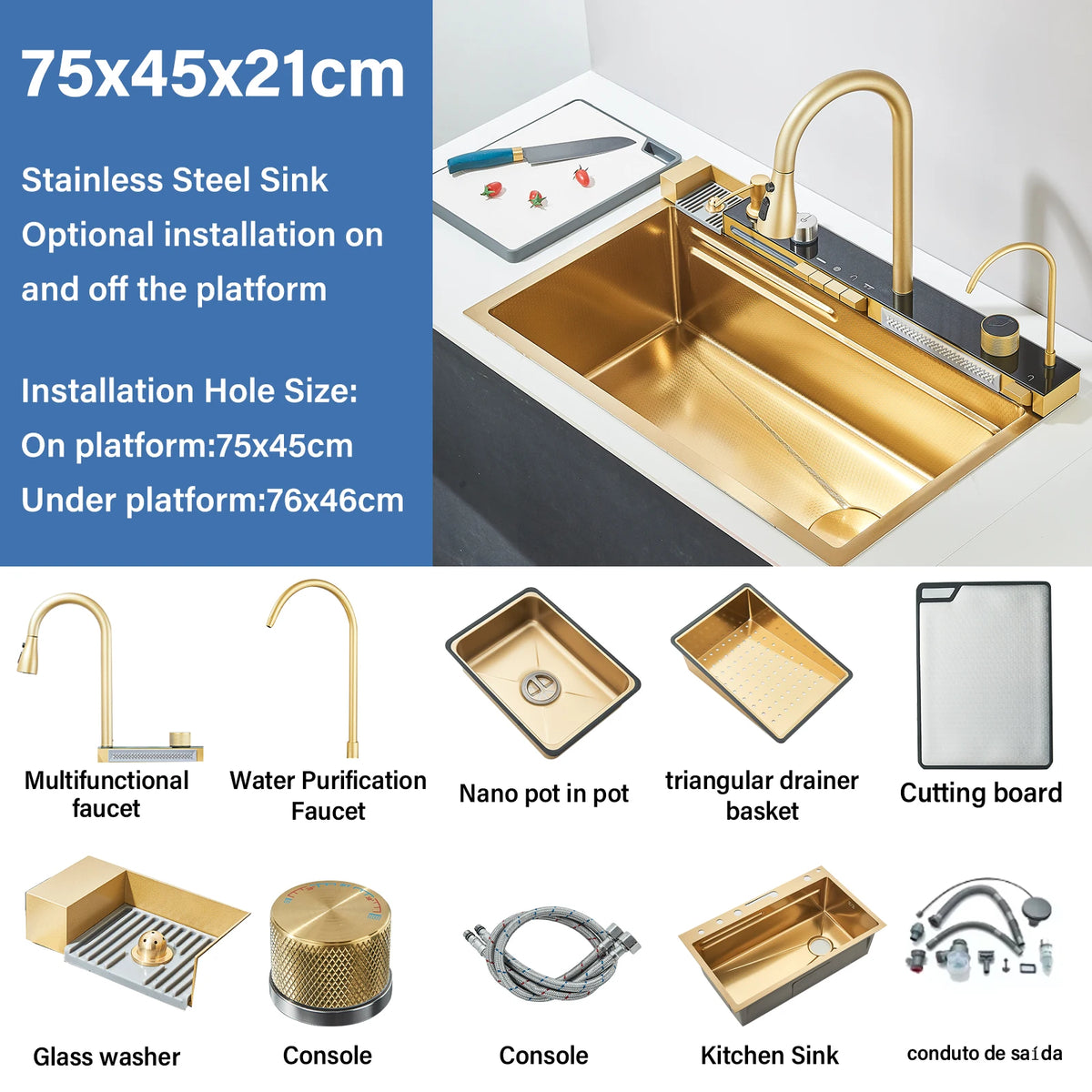 304Stainless Steel Kitchen Sink Faucet Set Rainfall Spout Pull Out Sprayer Pure Tap Cold Hot Water Mixer Multifunctional Kitchen