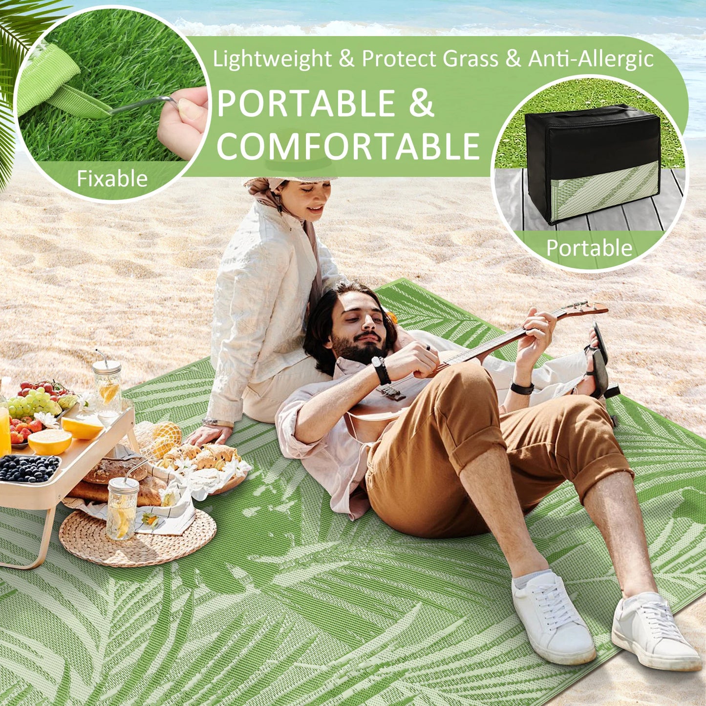 8‘x10' Outdoor Rug Waterproof Recycled Plastic Straw Rug Patio Rug Indoor Outdoor Carpet for Patio Deck Camping RV Beach