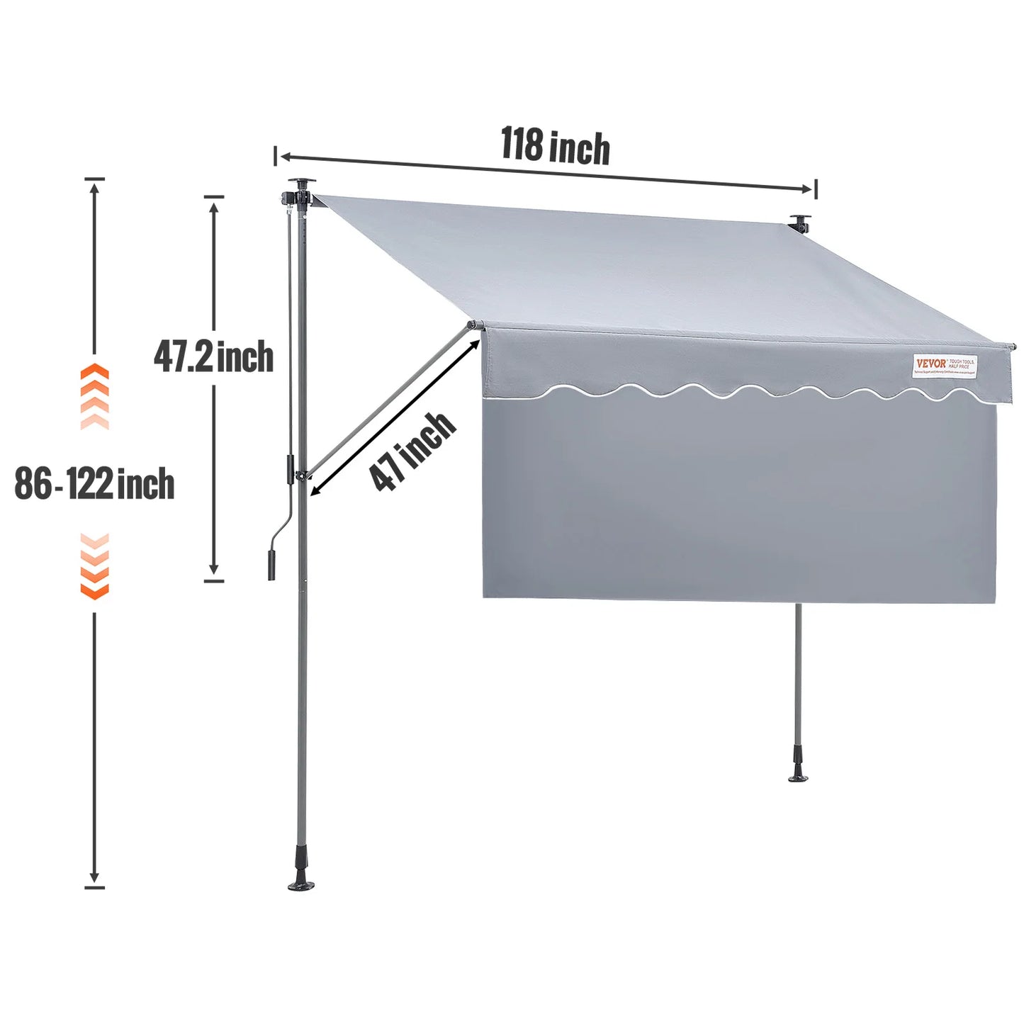 SucceBuy Manual Retractable Awning Outdoor Awning Retractable Sun Shade Water-Resistant Polyester Patio Door Window for Backyard