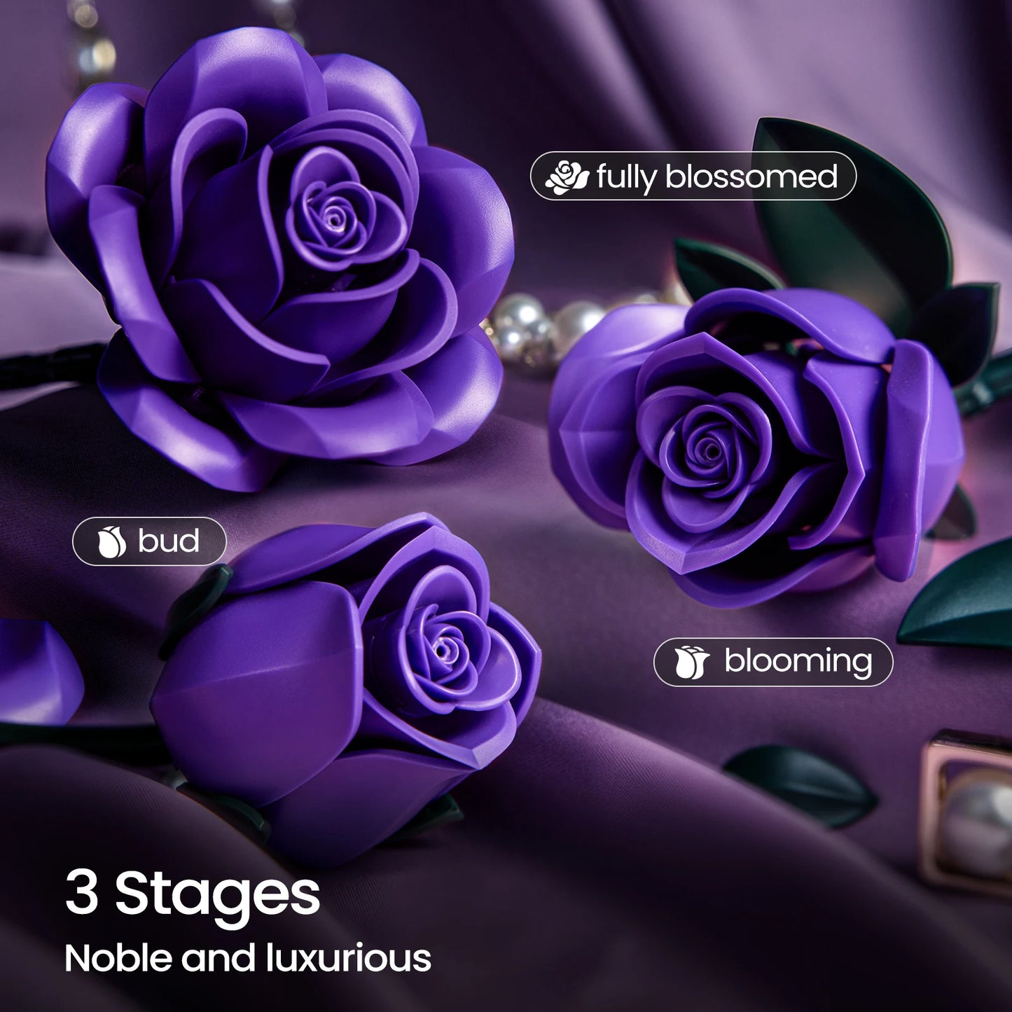 Purple Roses Bouquet Block Flowers Artificial Botanical Plant Home Decor Christmas Valentines Day Gift for Women Room Decoration