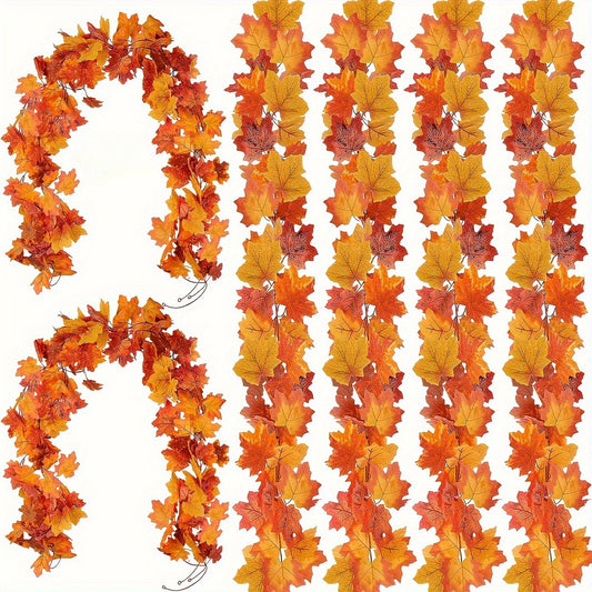 100CM Autumn Artificial Maple Leaf Wreath Fake Leaf Plant Vine Home Decor Garden Halloween Thanksgiving Wall Doors Windows Decor