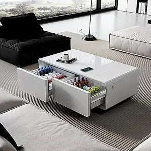 Smart Coffee Table with Built in Fridge, Living Room Table Bluetooth Sound and Wireless Charging, Type-C & USB Interface, Temper