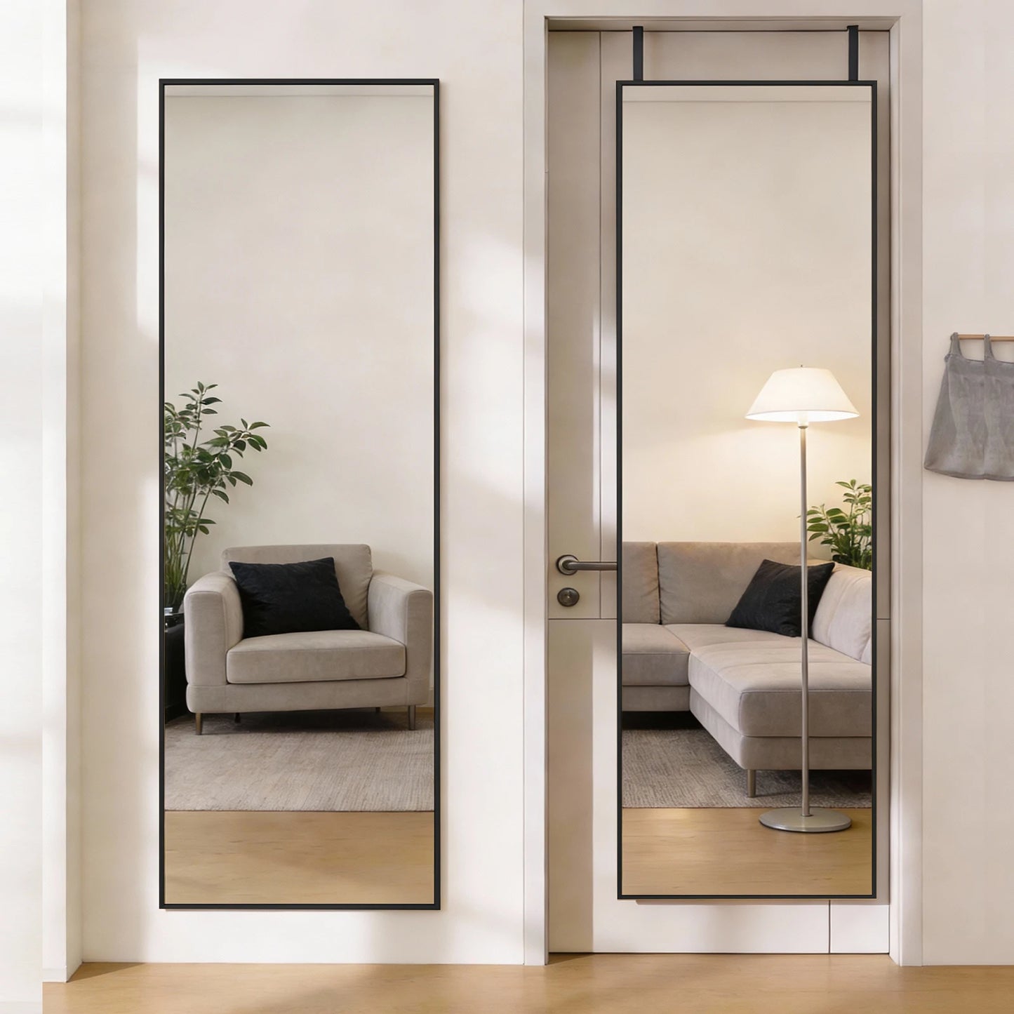JHK 47x14 Inch Door Hanging Full Length Mirror Arched Full Body Wall Mounted Aluminum Alloy Frame Mirror for Bedroom Dressing Room Entryway