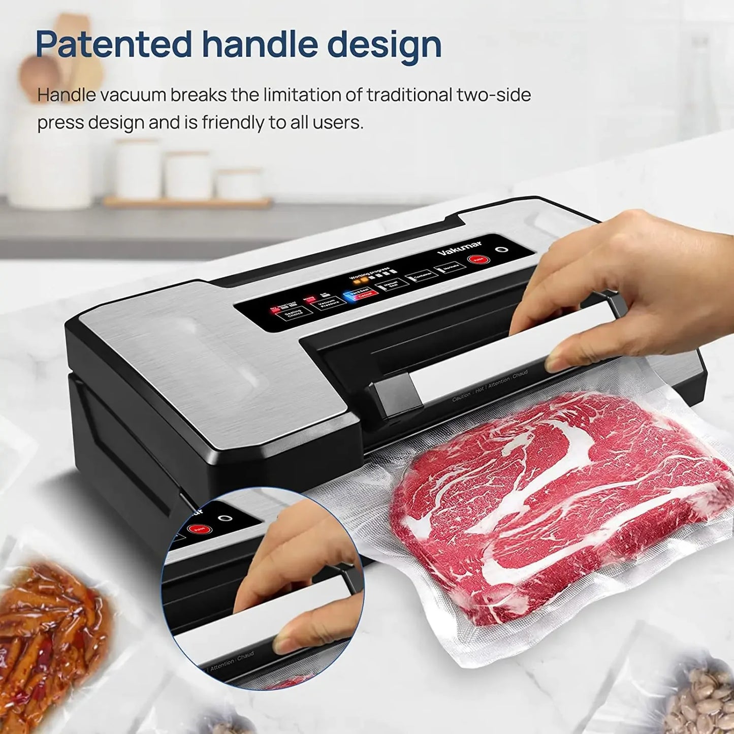 Vakumar VH5186 Kitchen Automatic Commercial Household Food Vacuum Sealer Packaging Machine Include 2 Rolls Vacuum Packed Bags