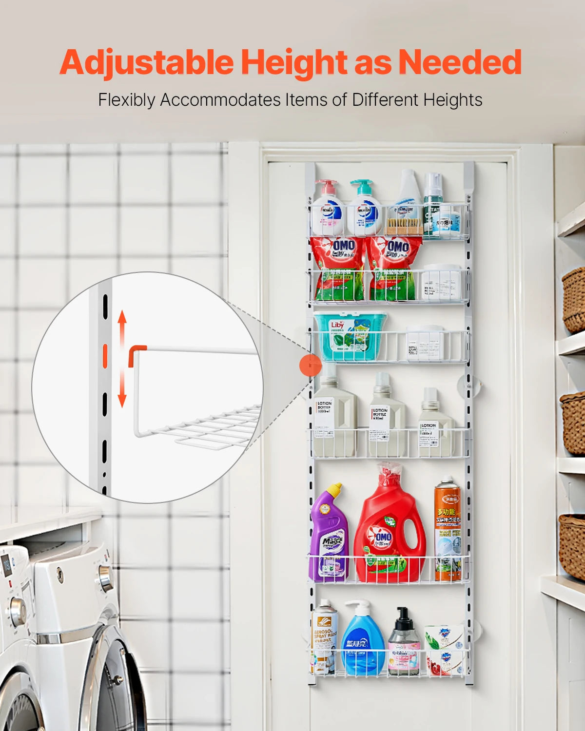 VEVOR 6/8/9/10 Tier Over the Door Pantry Organizer Heavy-Duty Steel Hanging Spice Rack, Adjustable Wall Seasoning Shelves