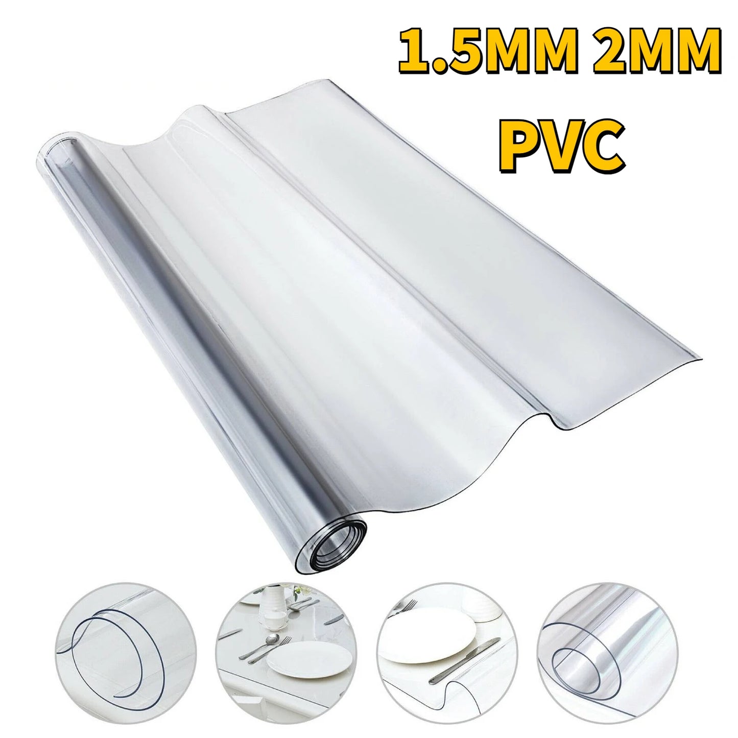 SucceBuy PVC Tablecloth Transparent Table Cloth 1.5mm2mm Waterproof Oilproof Plastic Soft Glass Protector Cover for Dining Table
