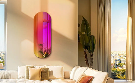 Wall Mirror Colorful Gradients Decor 17.5”x47.2” Oval Mirror long Modern Art Rainbow Wall for Living Room,Dining Room