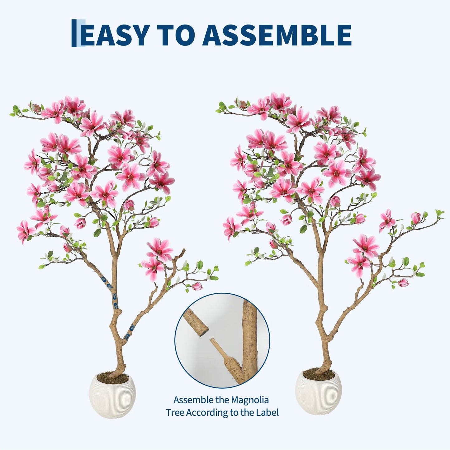 Lifelike Pink Magnolia Artificial Tree for Home Decor – Realistic Tall Silk Faux Plant Flower in Pot for Living Room Entryway