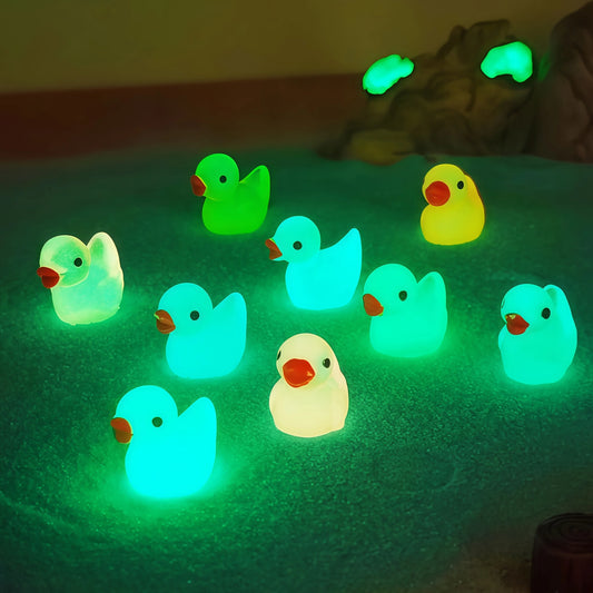200Pcs Glow In The Dark Miniature Duck Ornament - Mixed Colors, Realistic Resin Duck Model Decoration, Suitable For Family Gathe