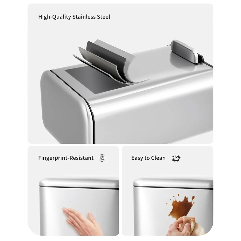 5L Stainless Steel Step Trash Can With Lid And Inner Bucket Silent Close Narrow Bin for Home Kitchen Bathroom Bedroom Kitchen