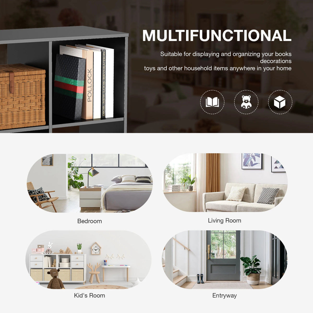 JHK 9 Cube Storage Organizer Wooden Shelf Bookcase Open Bookshelf for Living Room and Home Office Display Storage Bookcase
