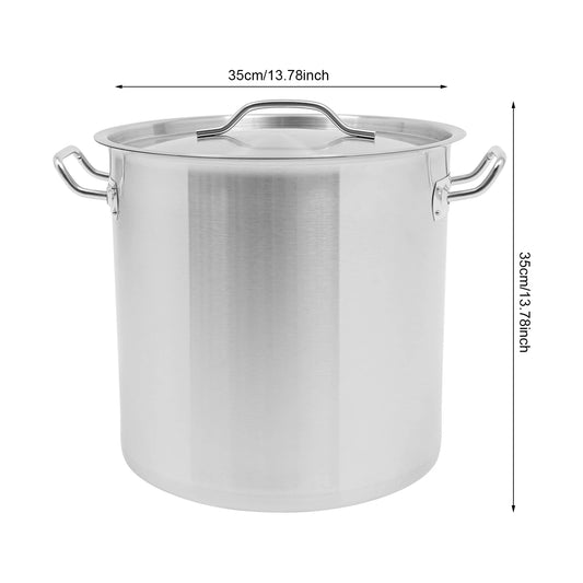 Large Stock Pot with Lid 35cm, Stainless Steel Soup Pot 34.9qt for Family Cooking Noodles Brine Meat Gathering Commercial Use