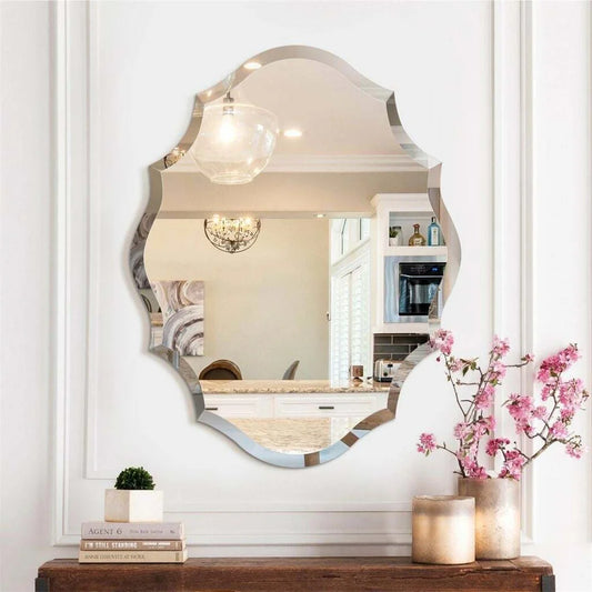 2 Sizes Antique Floral Outcut Oval Wall Mirror Decorative Makeup Vanity Mirror Heavy Beveled Edge Entryway Decor