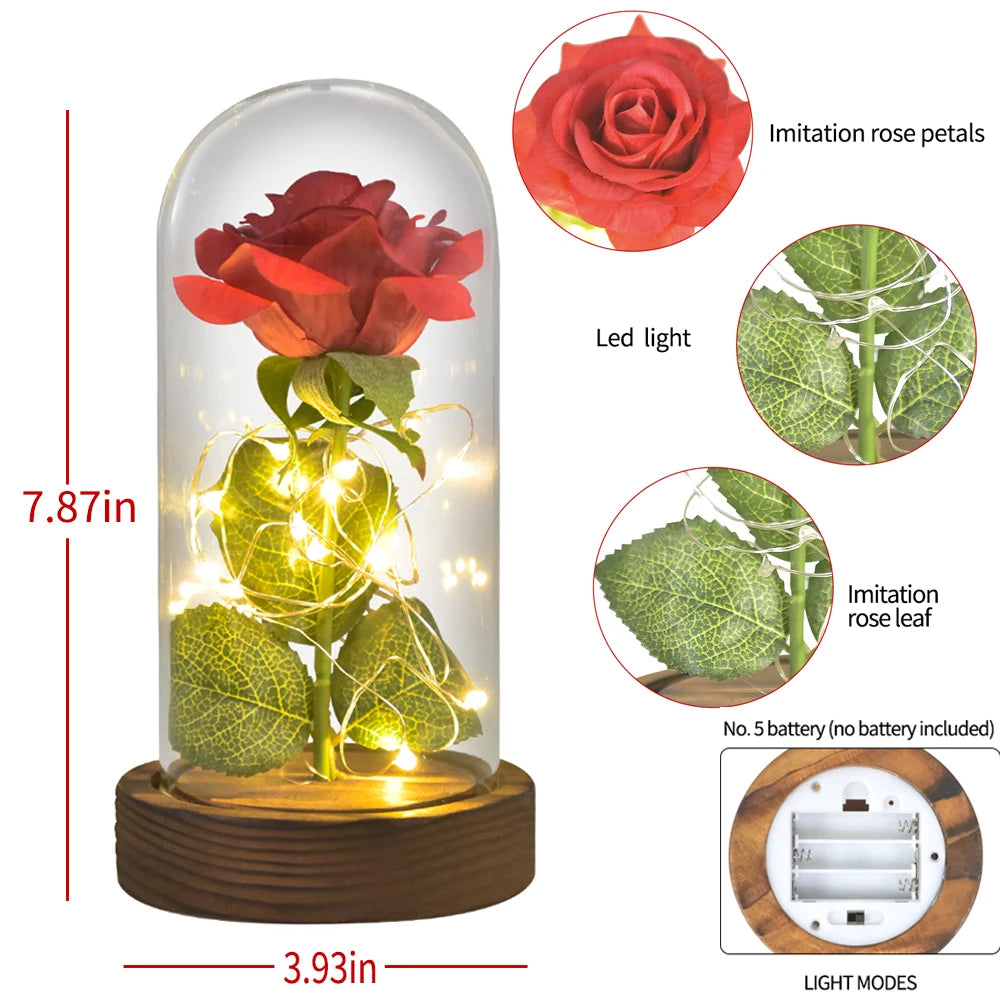 Gifts for Her Beauty and The Beast Eternal Rose In Glass Dome Artificial Forever Flower LED Light Mothers Day Gifts for Women