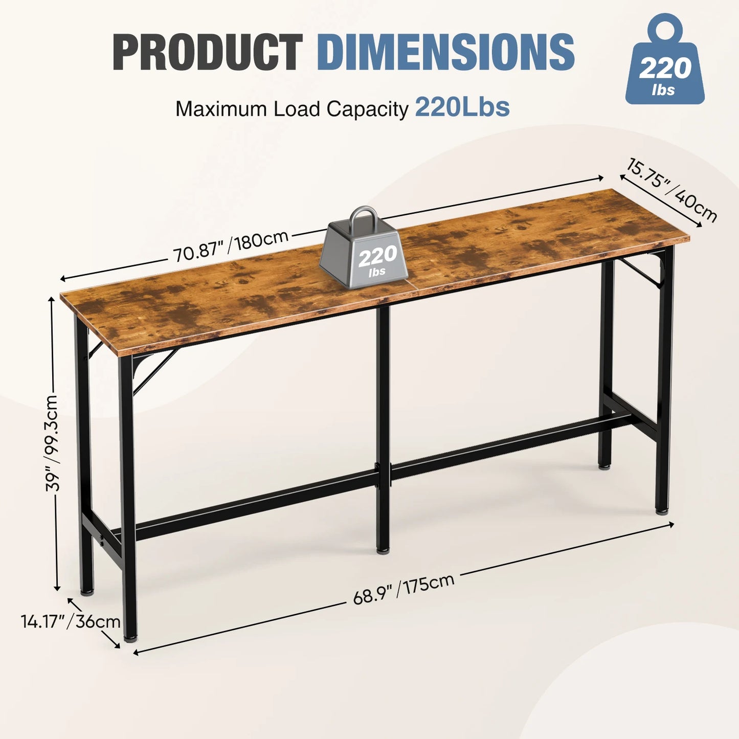 JHK 71IN Rectangular High Top Coffee Table Counter Height Bar Table Side Table Standing Desk Dining Table For Living Room
