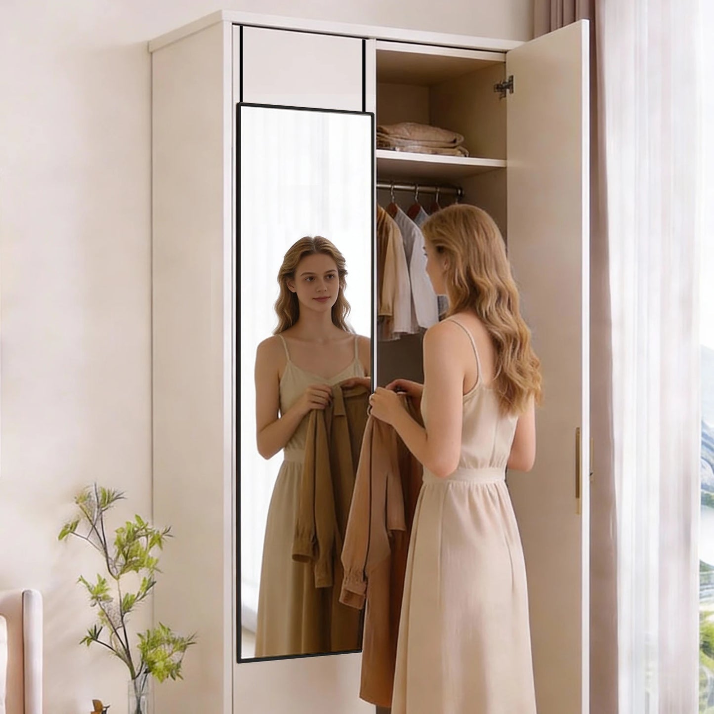 JHK 47x14 Inch Door Hanging Full Length Mirror Arched Full Body Wall Mounted Aluminum Alloy Frame Mirror for Bedroom Dressing Room Entryway