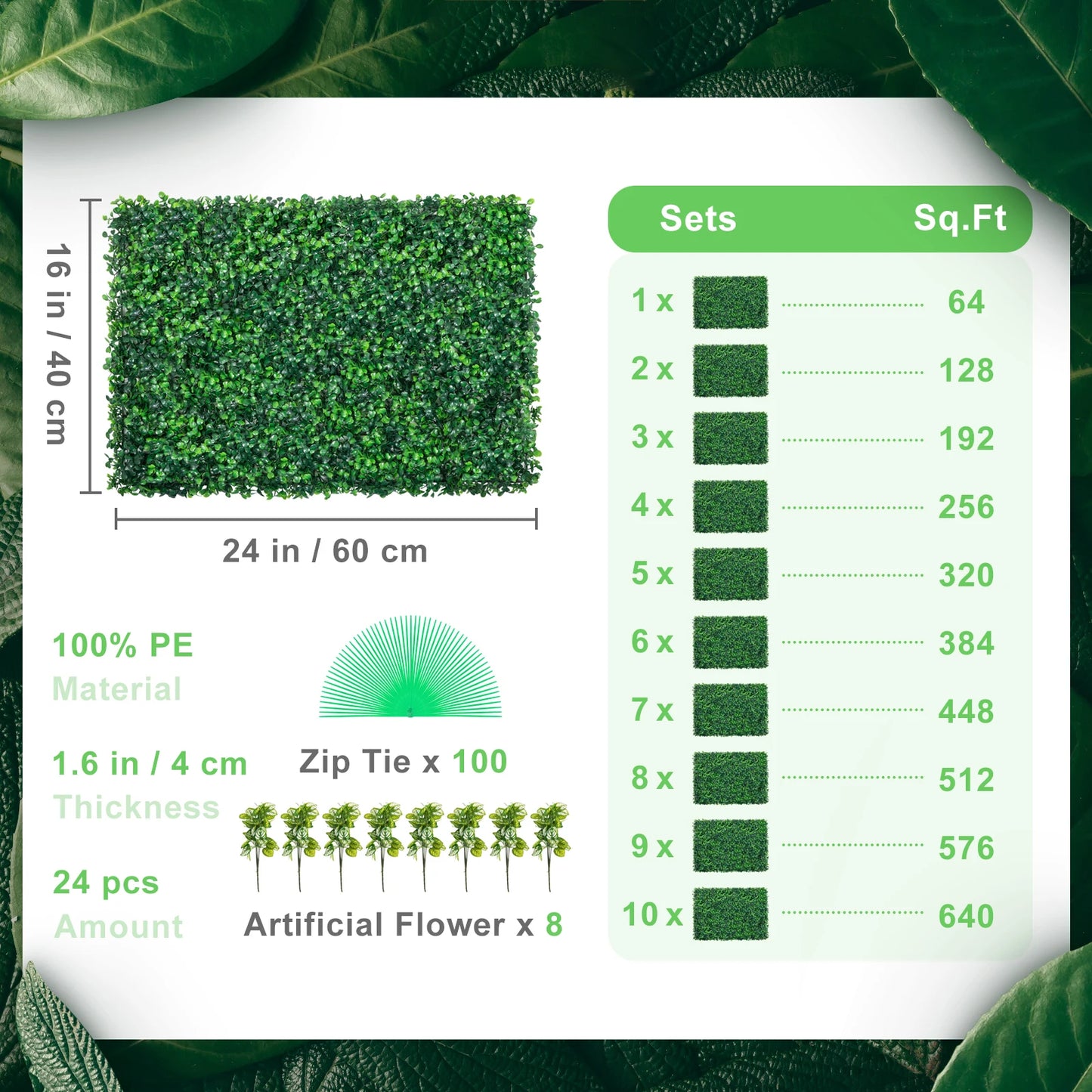 SucceBuy Artificial Boxwood Panel  24pcs 20x20/24x16 in Boxwood Hedge Wall Panels Artificial Grass Backdrop Wall Green Grass