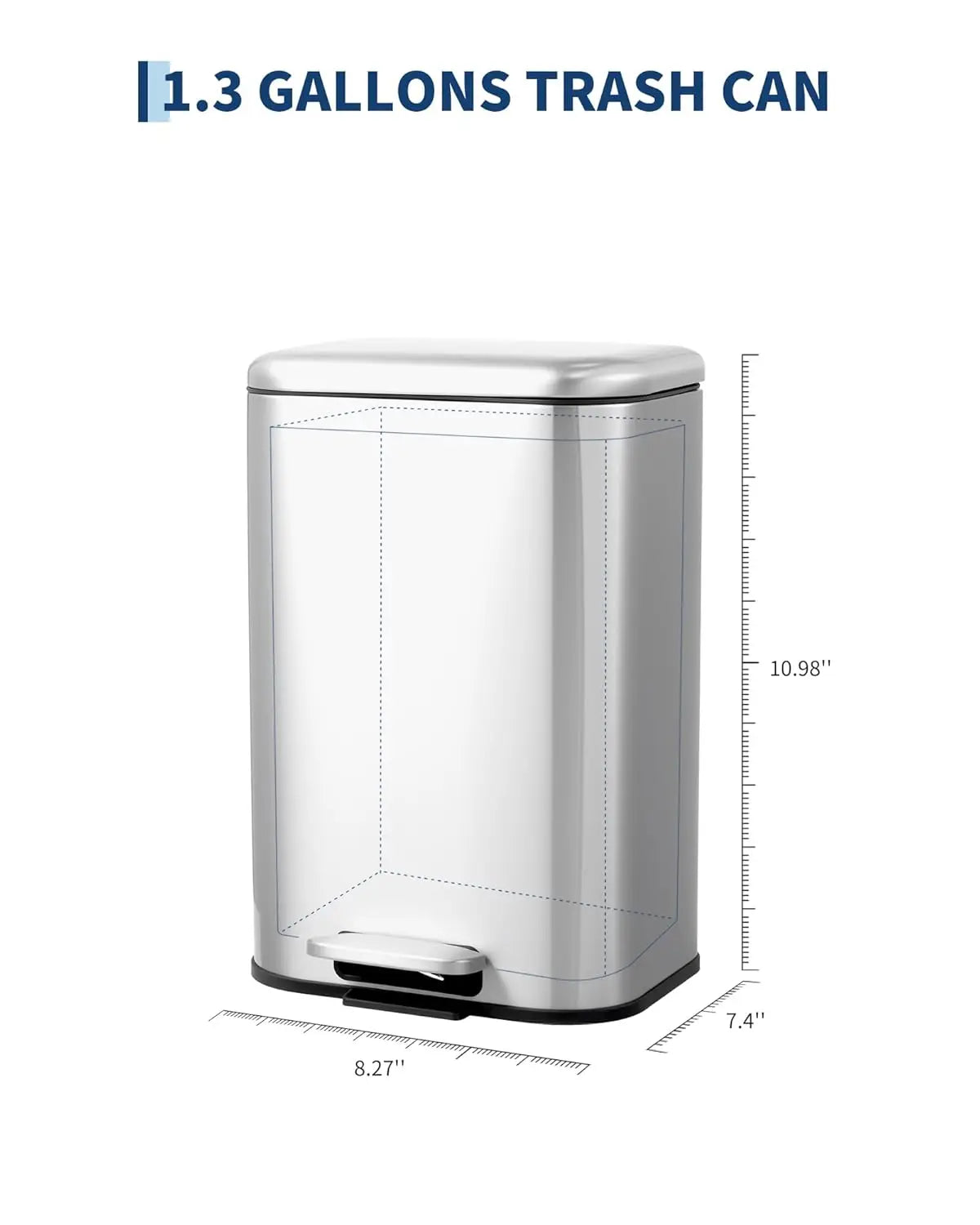 5L Stainless Steel Step Trash Can With Lid And Inner Bucket Silent Close Narrow Bin for Home Kitchen Bathroom Bedroom Kitchen