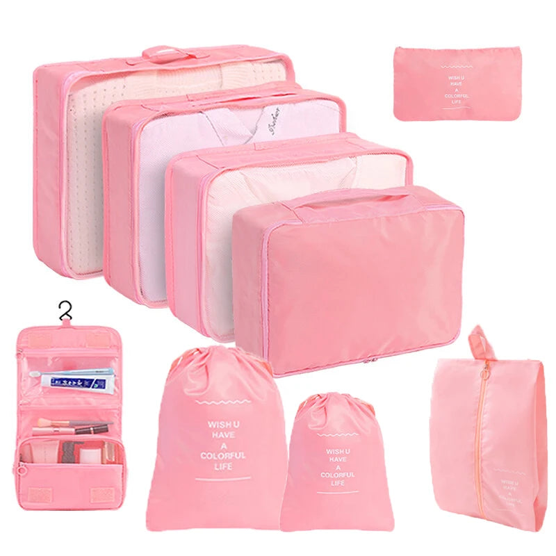 7/8/9Pcs Set Travel Organizer Storage Bags Suitcase Packing Cubes Set Cases Portable Luggage Clothes Shoe Tidy Pouch Folding