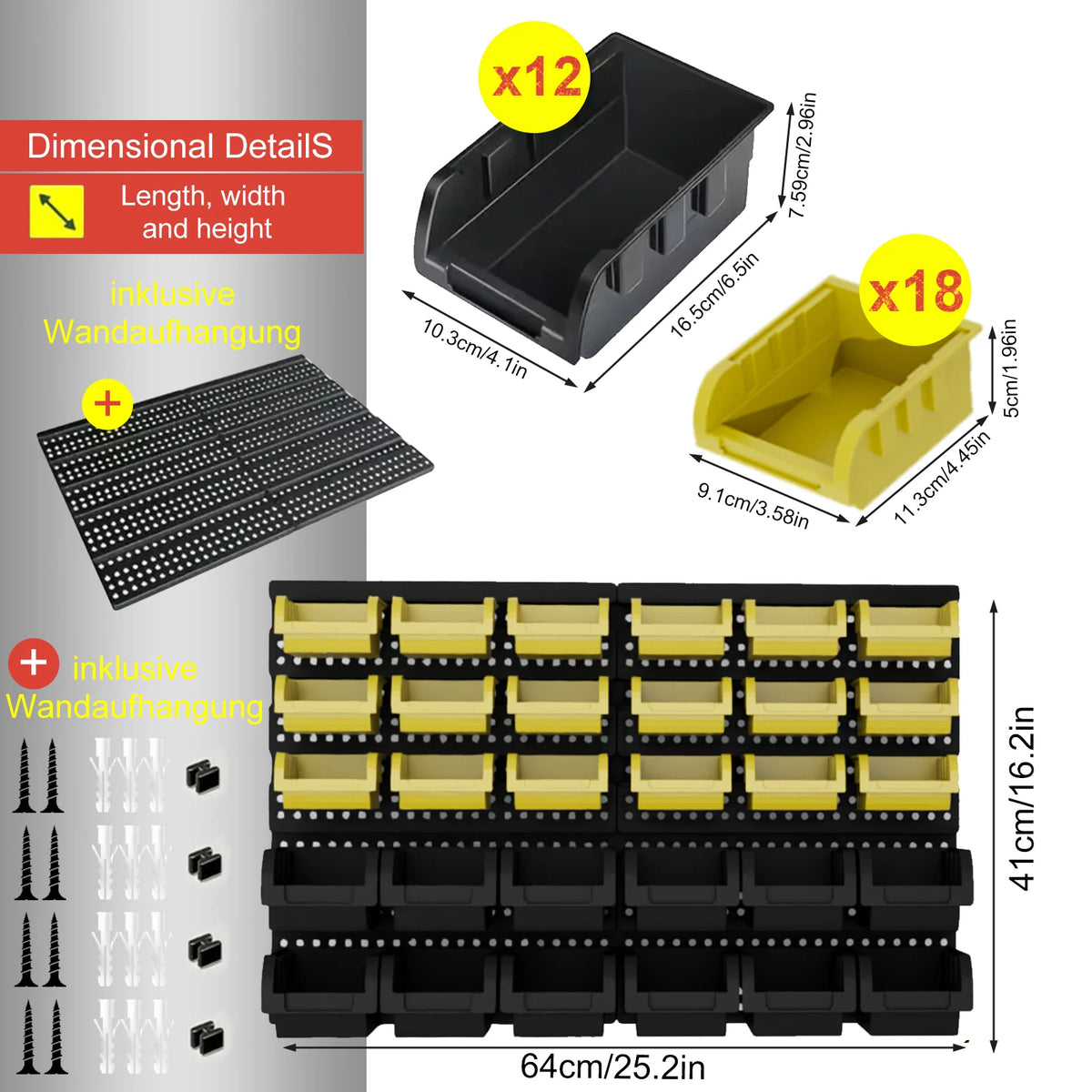 30pcs Wall-Mounted Storage Bins Set Wall-Mounted Storage Rack System Organizer Garage Plastic Shop Tool For Men'S Gift Duty Gara