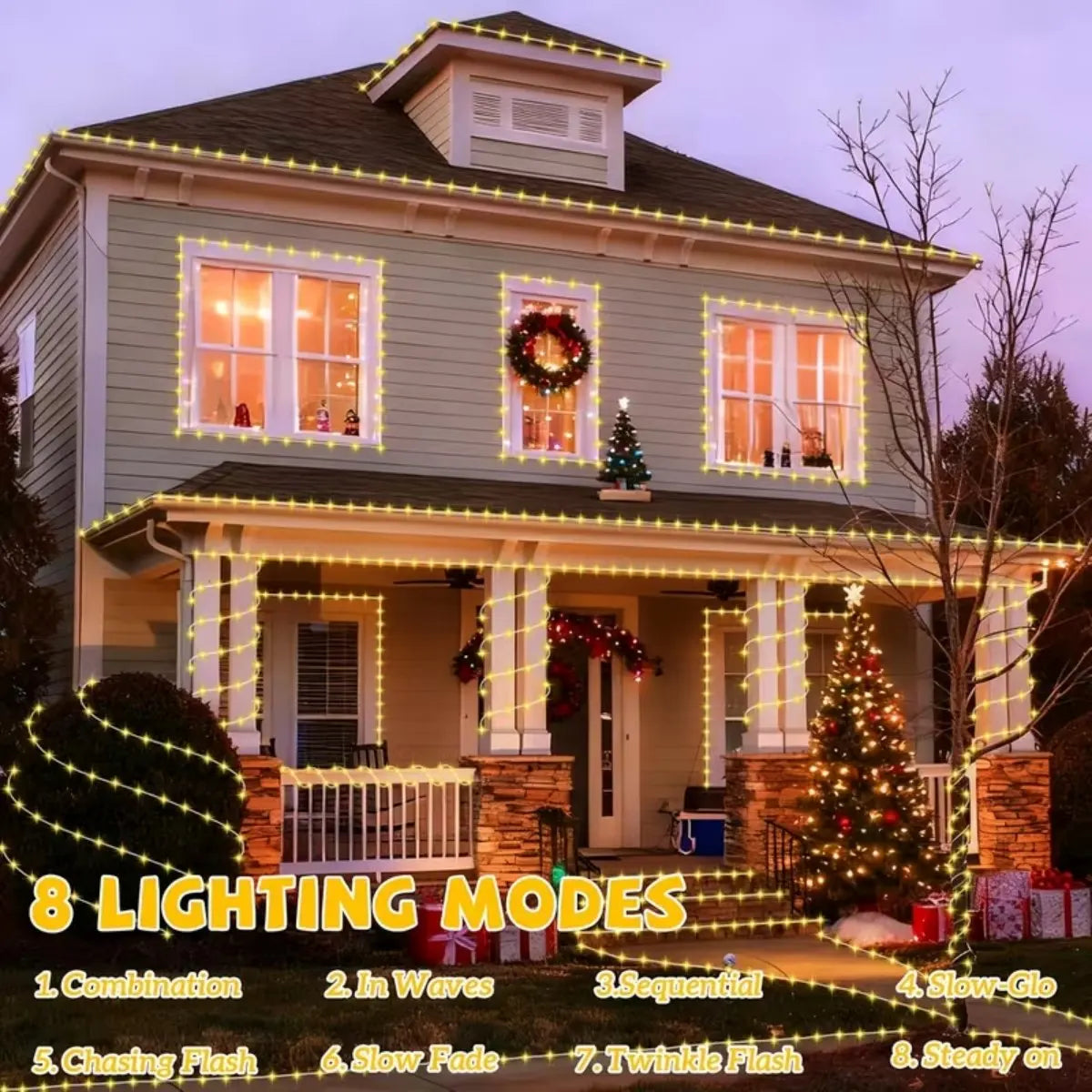 1pc Solar LED Tube Light 100LED Tube Rope String Light 8 Modes with Outdoor PVC Tube Light Solar Fence Light For Home Garden Yard Party Party Decoration