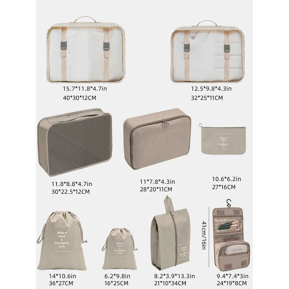 7/8/9Pcs Set Travel Organizer Storage Bags Suitcase Packing Cubes Set Cases Portable Luggage Clothes Shoe Tidy Pouch Folding