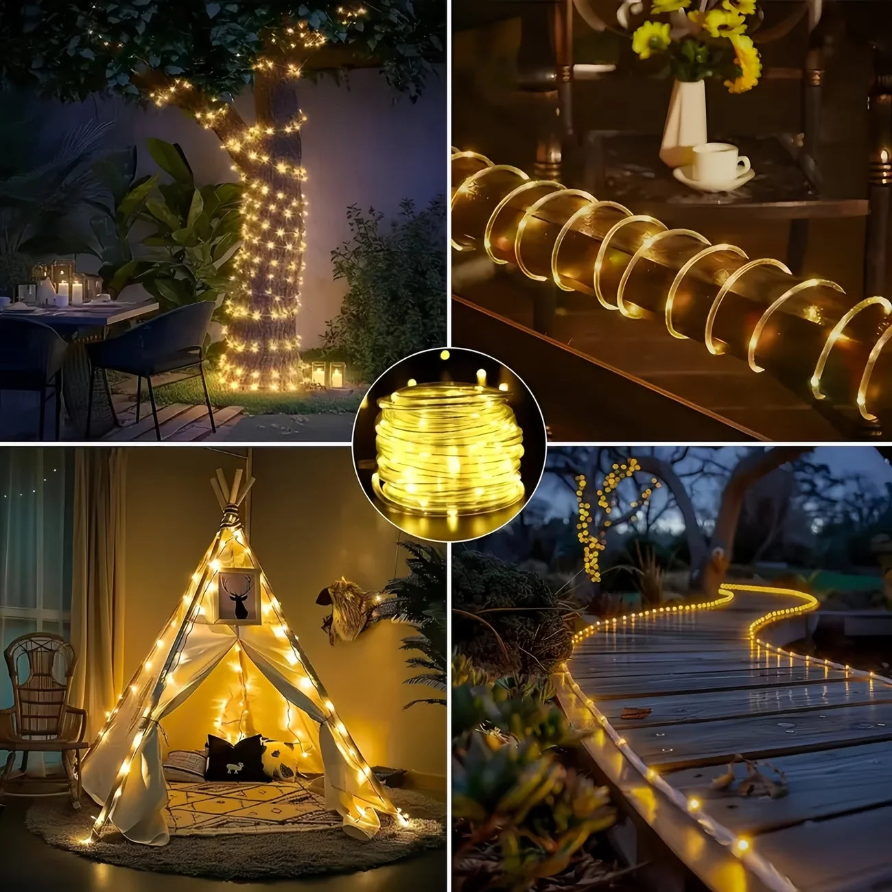 1pc Solar LED Tube Light 100LED Tube Rope String Light 8 Modes with Outdoor PVC Tube Light Solar Fence Light For Home Garden Yard Party Party Decoration