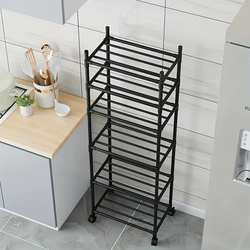 Six-story removable metal wheeled storage cart - Multifunctional storage racks for kitchens, bedrooms, bathrooms and laundry rooms - Space-saving design to store seasoning bottles, tableware and more | Open Shelf Design |