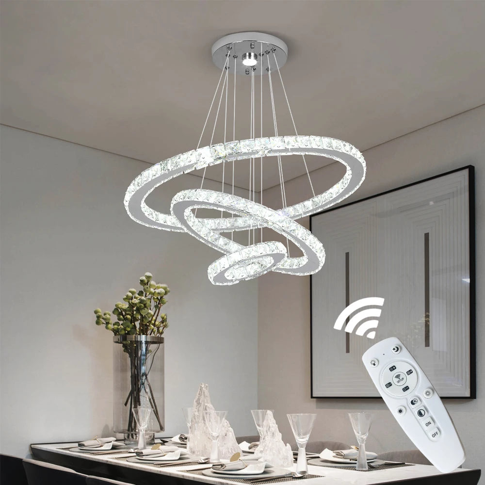 Crystal Pendant Light Living Room Remote Control Gold Chrome Lustre Ceiling Chandeilers Lamp for Bedroom Home Decoration Luminai