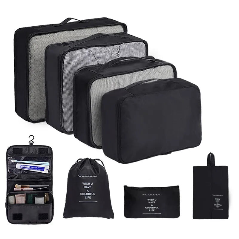 7/8/9Pcs Set Travel Organizer Storage Bags Suitcase Packing Cubes Set Cases Portable Luggage Clothes Shoe Tidy Pouch Folding