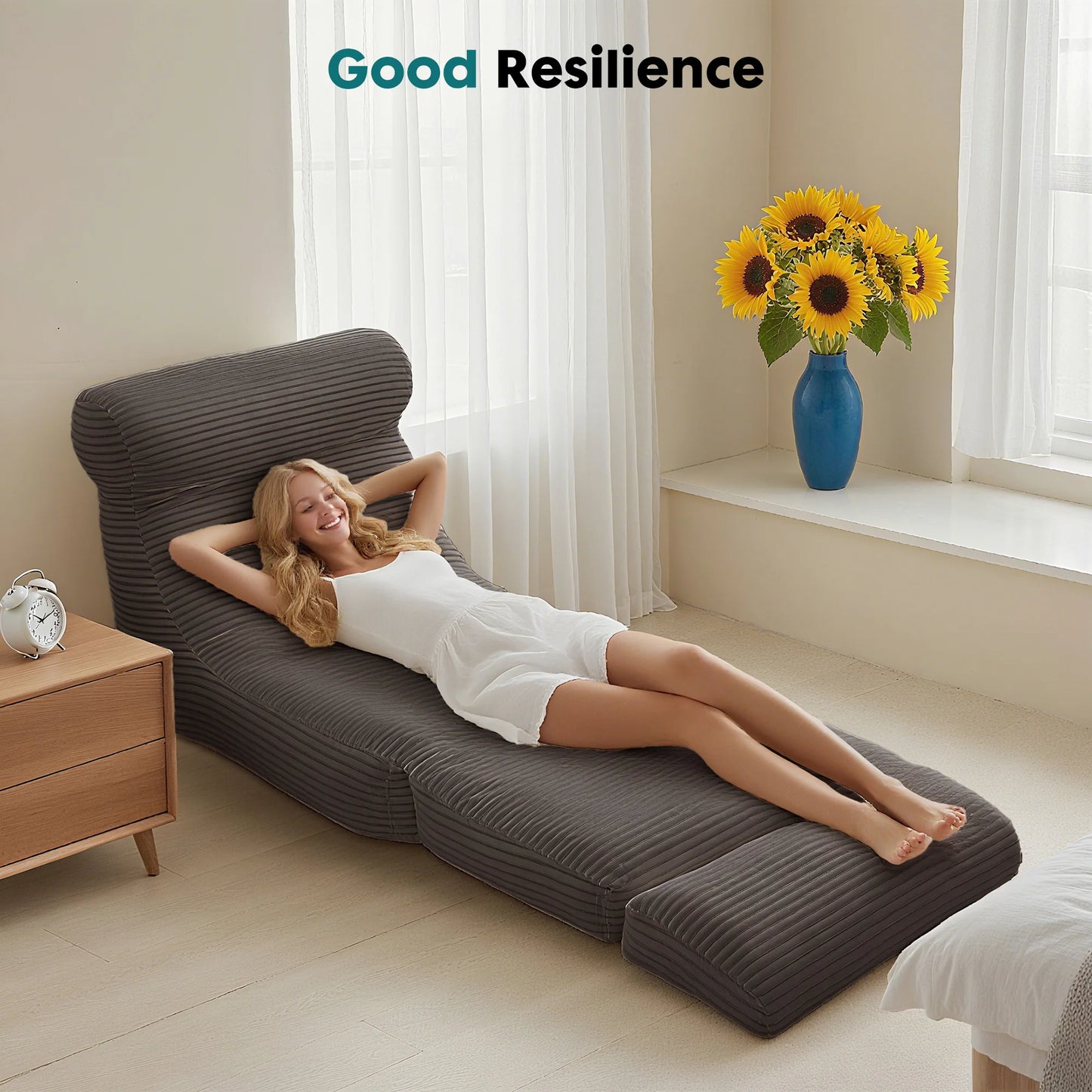 JHK Ergonomic Folding Sofa Bed Living Room Modern Corduroy with Back Lumbar Support Convertible Comfy Sleeper Chair for Bedroom