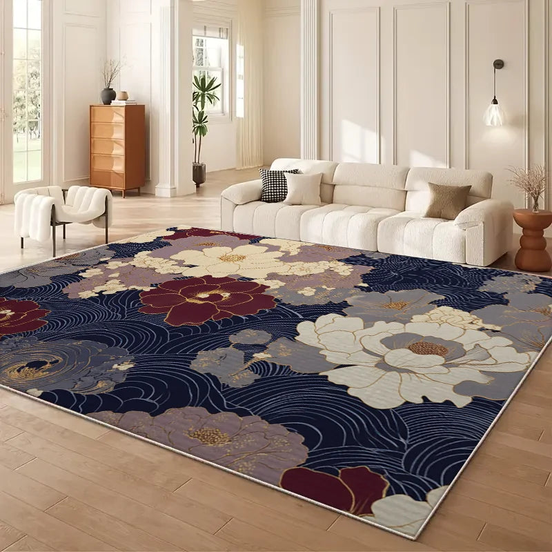 Luxurious New Chinese Style Floral Sofa Area Rug Large Scale Full Coverage Non-Slip Mat Easy to Clean And Maintain Home Use